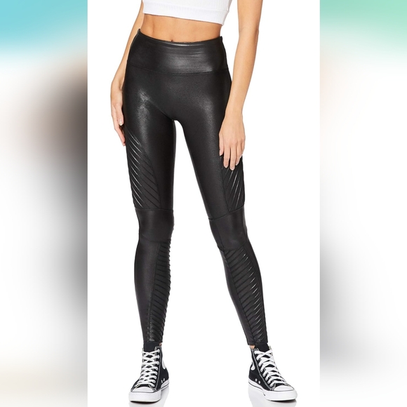 Spanx Faux Leather Moto Leggings. Size M - Picture 1 of 6